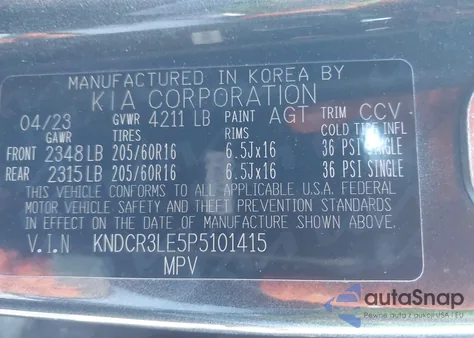 2023 Kia Niro Ex z USA, uszkodzony, nr VIN KNDCR3LE5P5101415